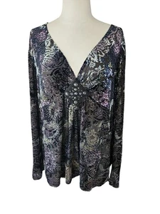 Notations Y2K Fairy Babydoll Top Donna Taglia XL Nero Velluto Floccato Perline - Foto 1 di 8