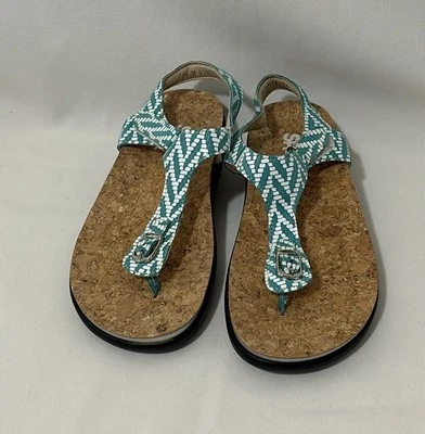 SAS Marina T-Strap Sandal Women Size 7.5 M Blue White Thong Cork Footbed - Image 1 of 4