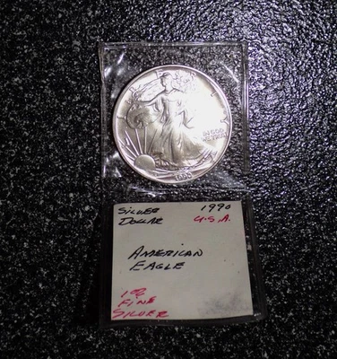 1990 Silver Dollar Coin American Eagle USA Uncirculated 1oz Fine Silver - Image 1 of 3