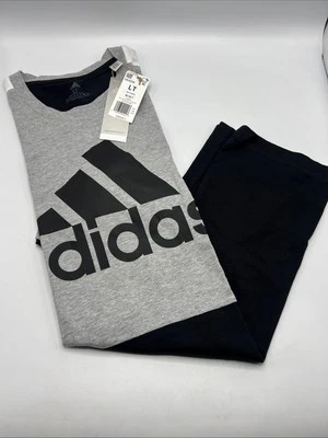 Adidas T-Shirt Men's Size LT Gray Black  Color Block Cotton Logo T Shirt HE4334 - Image 1 of 4