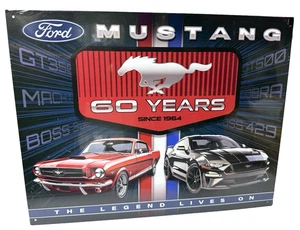Mustang 60 years Legend lives on Ford Tin Sign wall decor 12.5 x 16" Made in USA - Picture 1 of 4