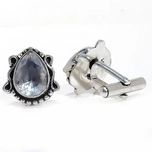 Gemelos de topacio blanco con piedras preciosas enchapados en plata para hombre LCF-346 - Imagen 1 de 5