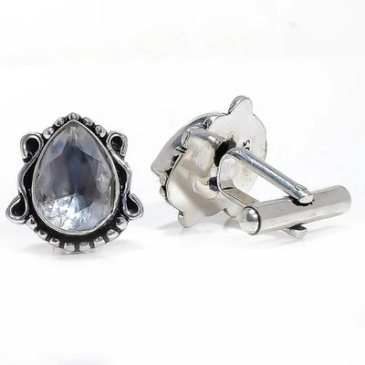 Abotoadura masculina folheada a prata pedra preciosa topázio branco LCF-346 - Imagem 1 de 4