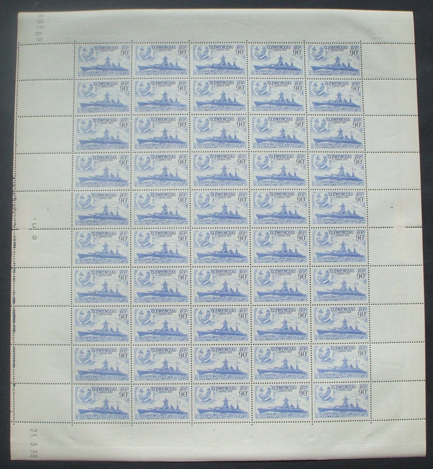 n°425 N** en feuille complète avec CD du 23/3/39: Cuirassé "Clémenceau(cote 50€) - Photo 1/1