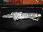 SILVER BORZOI RUSSIAN HUNTING WOLFHOUND NOUVEAU DOG FIGURAL CIGAR CUTTER SIGNED