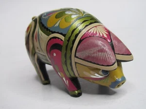 Wooden Pig Hand Painted 5" Colorful Unique HTF - Picture 1 of 6