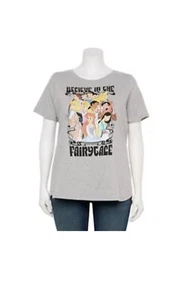 Women Plus Size 2X Disney Princess Fairytale Graphic Grey T-shirt Tee NWT - Picture 1 of 4