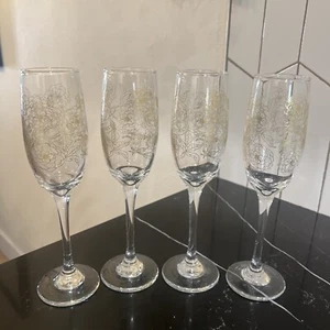 Anthropologie Fiorella Champagnerflöten, 4er Set 24K Gold verziert Atemberaubend! - Bild 1 von 16