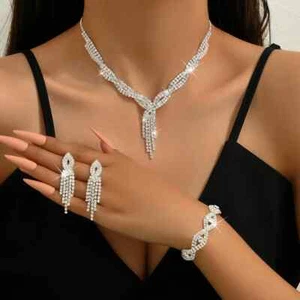 4-piece Wedding Season WOMEN'S High-end Claw Chain Necklace with Earrings - Picture 1 of 26