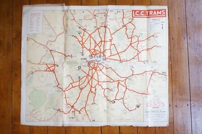 1929 Original LCC Trams Large Poster Map of London  - Tube Railway Interest - Image 1 of 4