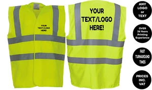 PERSONALISED HI VIZ SAFETY VEST - WAISTCOAT - ANY LOGO / TEXT - Plain or Printed - Picture 1 of 16