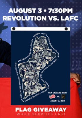 NEW ENGLAND REVOLUTION FLAG GIVEAWAY v LAFC - 8/3/19 + FOUR (4) EXTRAS LAST SET! - Image 1 of 4