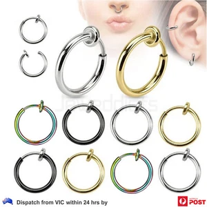 1Pair NonPiercing Earring Fake Septum Hoop Clip on Cartilage Helix Lip Jewellery - Picture 1 of 18