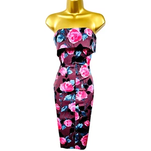Karen Millen 10 UK Burgundy Vintage Floral Rose Corset Pencil Dress - Picture 1 of 14