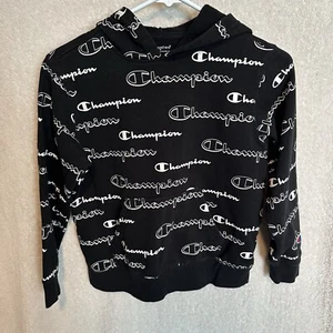 Champion Youth Medium Sweatshirt All Over Print Black White Logo Long Sleeve - Picture 1 of 5