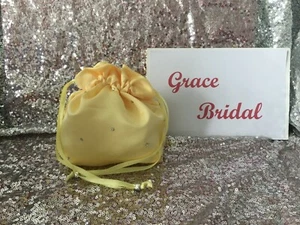 LEMON DIAMANTE DUCHESS SATIN DOLLY BAG WEDDING MAID.FLOWER GIRL*UK MADE/SELLER* - Picture 1 of 6
