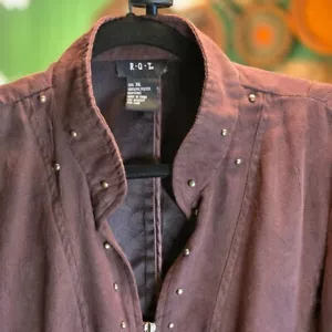 RQT Brown Polyester Suede Zip-Up Studded Bomber Jacket - XL - Picture 1 of 5