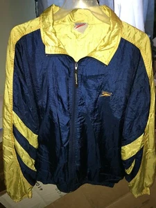 Veste d'échauffement coupe-vent vintage années 90 SPEEDO bleu marine et jaune homme L "NATATION" - Photo 1/10