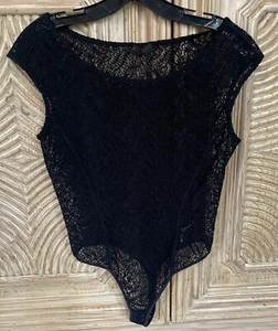 DONNA KARAN NEW YORK ÄRMELLOS BODYSUIT SCHWARZ SPITZE GR. M TOP - Bild 1 von 7