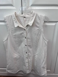 Free People Shirt Womens Large White Linen Boho Sleeveless Buttons Pockets EUC - Picture 1 of 10