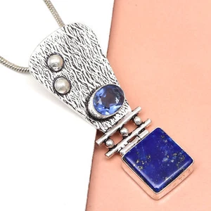 Pendant Lapis Lazuli Silver Jewelry 2.5" Gemstone Handmade Sterling Silver - Picture 1 of 11