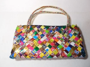 Vintage Süßigkeiten Verpackung Handtasche gewebt recycelt Wickel bunt Retro Pop ART - Bild 1 von 12