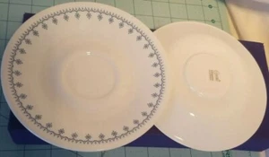 Corelle Livingwear By Corning - Set 2 White Saucers with a Blue Snowflake Border - Picture 1 of 9