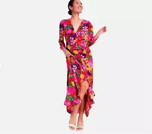 Rixo x Target Plus Size 16W 18W Pink Cascade Ruffle Colorful Floral Midi Dress - Picture 1 of 19