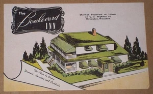 UNBENUTZTE POSTKARTE, SKIZZE DES BOULEVARD INN, MILWAUKEE, WISCONSIN - Bild 1 von 2