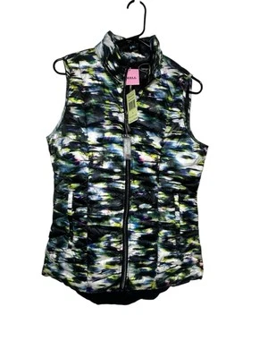 Tangerine Puffer Vest Packable Black Multi Color Watercolor Size Small Women’s - Image 1 of 4