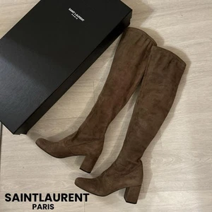 Women 7.0US Saint Laurent Paris Suede Knee High Long Boots Heel 7cm Classic Used - Picture 1 of 8