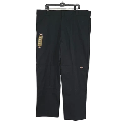 Dickies Men Black Twill Loose Fit Straight Leg Work Pants 42x32 Double Knee NEW - Image 1 of 4