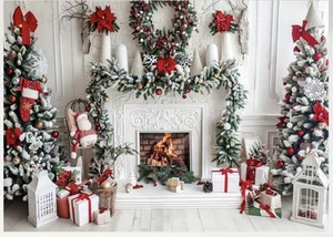 White Christmas Fireplace Photography Backdrop Party Banner 80-1/2"x58" NEW - Picture 1 of 3