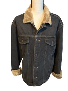JYG Dark Denim Lined Jean Jacket Mid Length Faux Fur Fully Lined Vintage Size XL - Picture 1 of 6
