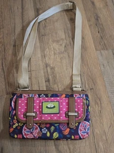 Lily Bloom Small Crossbody Water Lilies Logo & Leaves Zipped 6" x 9" Strap Bag - Picture 1 of 5