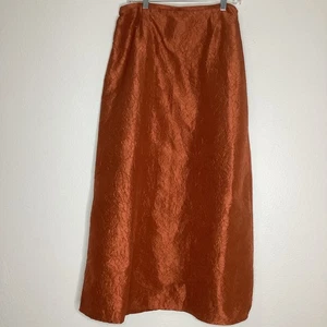 Eileen Fisher Crinkle Silk Midi Skirt Burnt Orange Holidays Lg - Picture 1 of 5