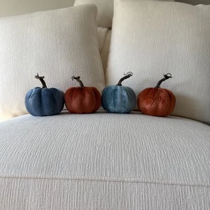 Set of 4 pumpkins Orange and Blue Velvet Halloween fall decor - Picture 1 of 2