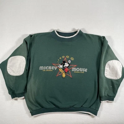 Sudadera De Colección Disney Mickey Mouse Para Hombres Grande Verde Parche Codo Desteñido Años 90 Foto 1 de 4