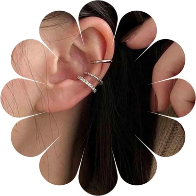 Boho Impilare Cristallo Orecchio Polsino Orecchio Set Cristallo Doppia Linea Min - Immagine 1 di 4