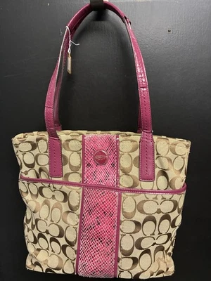 Bolso de Hombro Coach Vintage Y2K Damas Ciruela Marrón Jacquard Rayas Foto 1 de 4