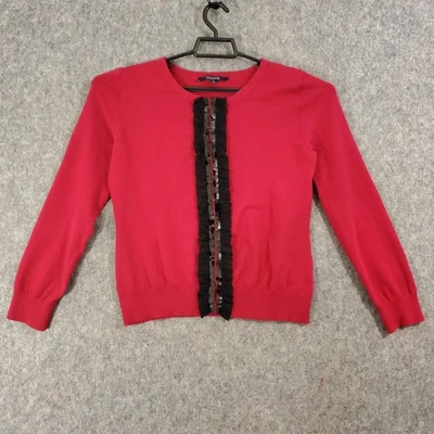 Suéter Chadwicks Mujer Mediano Rojo Tejido Volantes Lentejuelas Borde Cárdigan Manga Larga Foto 1 de 4