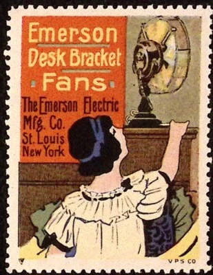 1915 Emerson Electric Desk Bracket Fan Emerson Electric Advertising Poster Stamp - Image 1 of 2