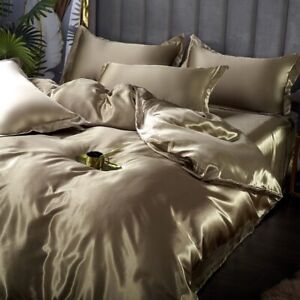  Bedding Set with Duvet Cover Bed Sheet Pillowcase Luxury Satin Bedsheet 