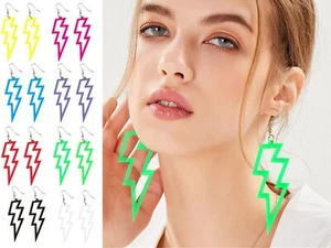 NEON LIGHTNING Flash Earrings Funky Kitsch 80s90s Punk Rock Bolt retro celebrate - Picture 1 of 79