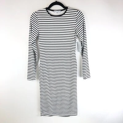 Vestido Vaina Terciopelo Antorcha Bodycon Rayas Manga Larga Tejido Negro Blanco M Foto 1 de 4