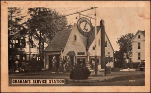 Graham's Service Station Gas Pumps Sterling Gasoline Quaker State Oil Postcard - Picture 1 of 2