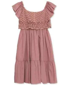 Speechless Crochet Babydoll Dress Big Girls 12 Mauve Straight Neck Short Sleeve - Picture 1 of 16