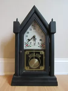 vintage CATHEDRAL CLOCK mantel wood chime rare REVERSE PAINTED 31 day - Picture 1 of 9