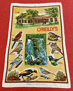 Vintage Nucolorvue Linen Tea Towel w OReillys Birds QLD Pattern Kitchen Dish Art - Bild 1 von 13