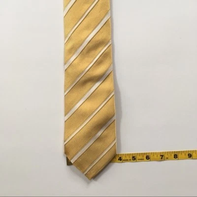 Canali 领带黄色带奶油色条纹 60% 真丝 40% 棉 意大利制造 pa0113 — 第 1/4 张图片